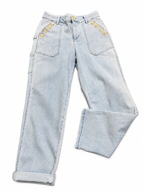 Democracy Absolution Light Wash Utility Cargo Jeans Size 6 Patch Pockets Buttons